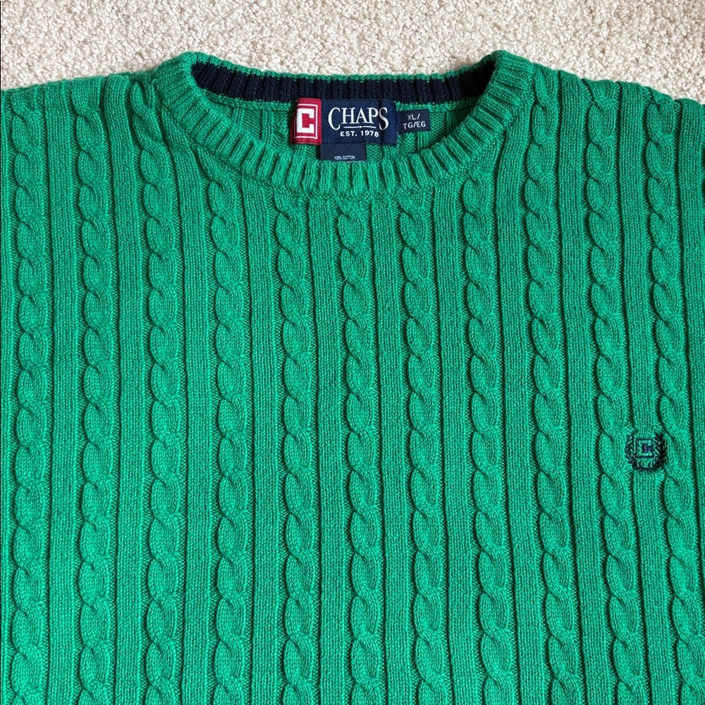 Chaps Kelly Green Cable Knit Cotton Men’s Sweater size XL - Picture 4 of 6